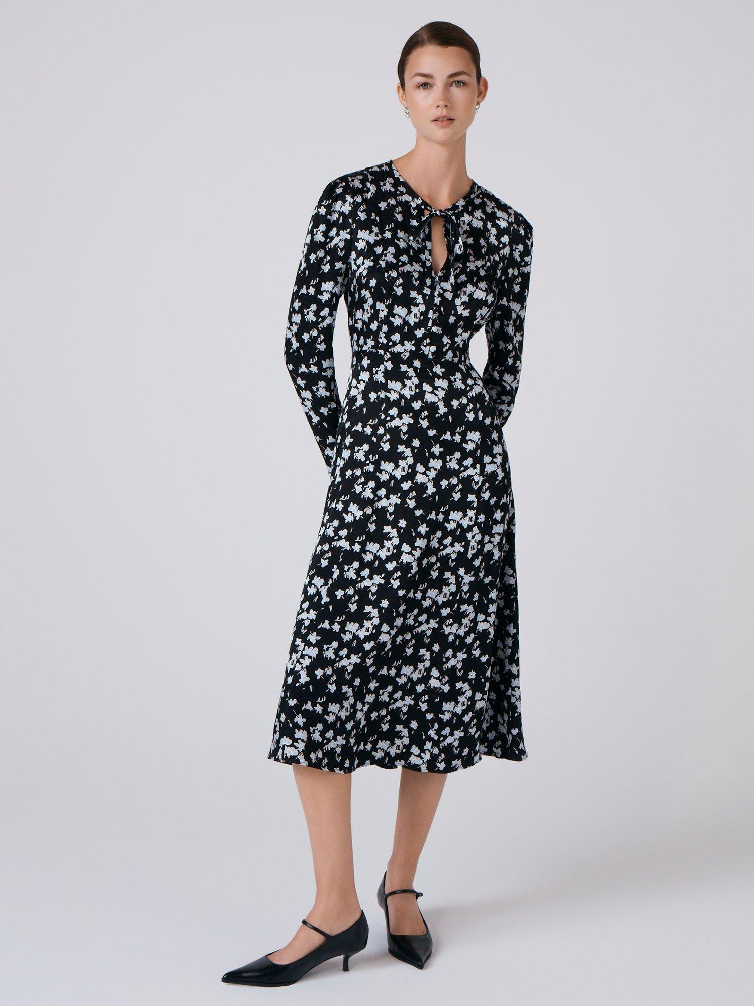 Product image 4 of 6, which shows Ghost Ana Floral Midi Dress, Black/Blue, XS