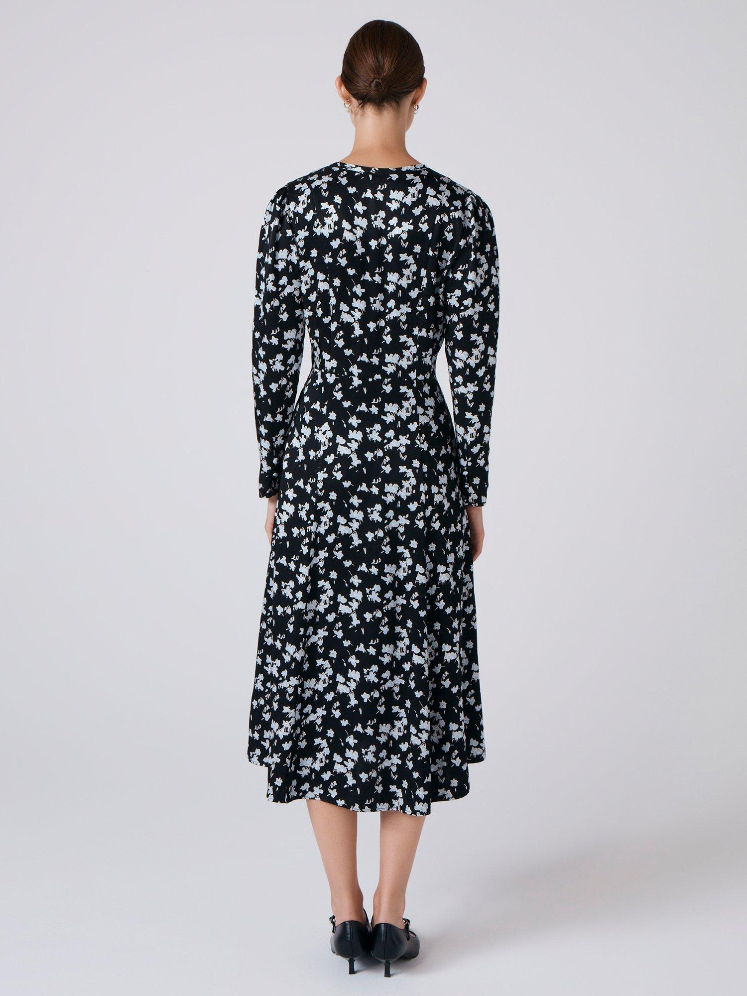 Product image 6 of 6, which shows Ghost Ana Floral Midi Dress, Black/Blue, XS