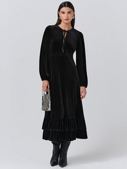 Ghost Elenanor Velvet Long Sleeved Tie Front Dress, Black