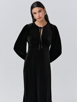 Ghost Elenanor Velvet Long Sleeved Tie Front Dress - view 2, Black