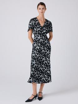 Ghost Elizabeth A-Line Floral Midi Dress, Black/Multi
