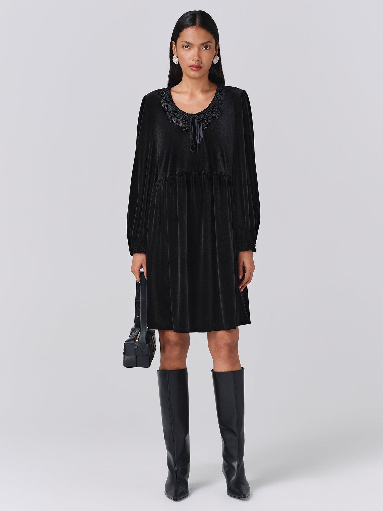 Product image 1 of 5, which shows Ghost Harper Knee Length Smock Dress, Black, XS