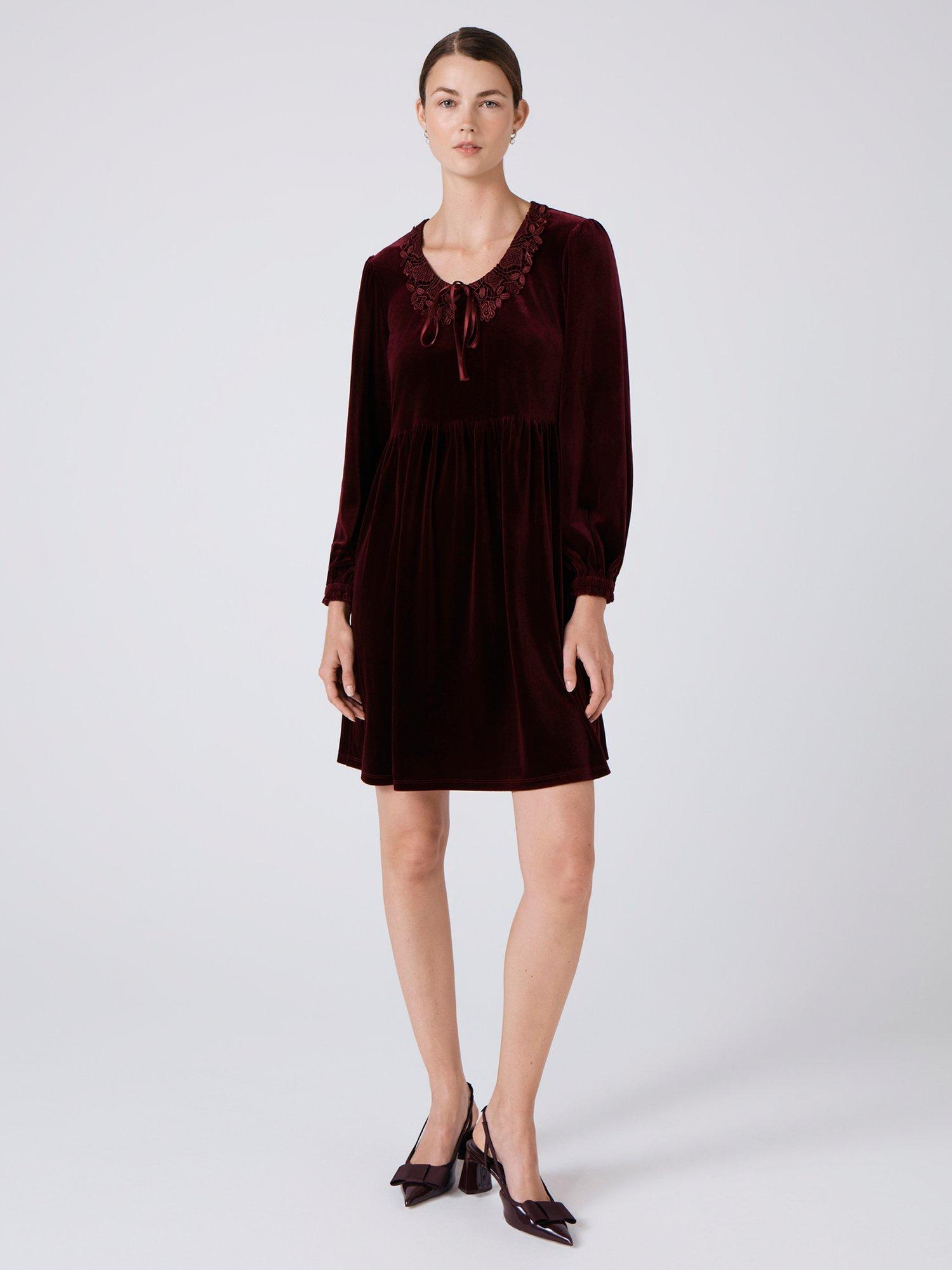 Product image 1 of 4, which shows Ghost Harper Knee Length Smock Dress, Burgundy, XS