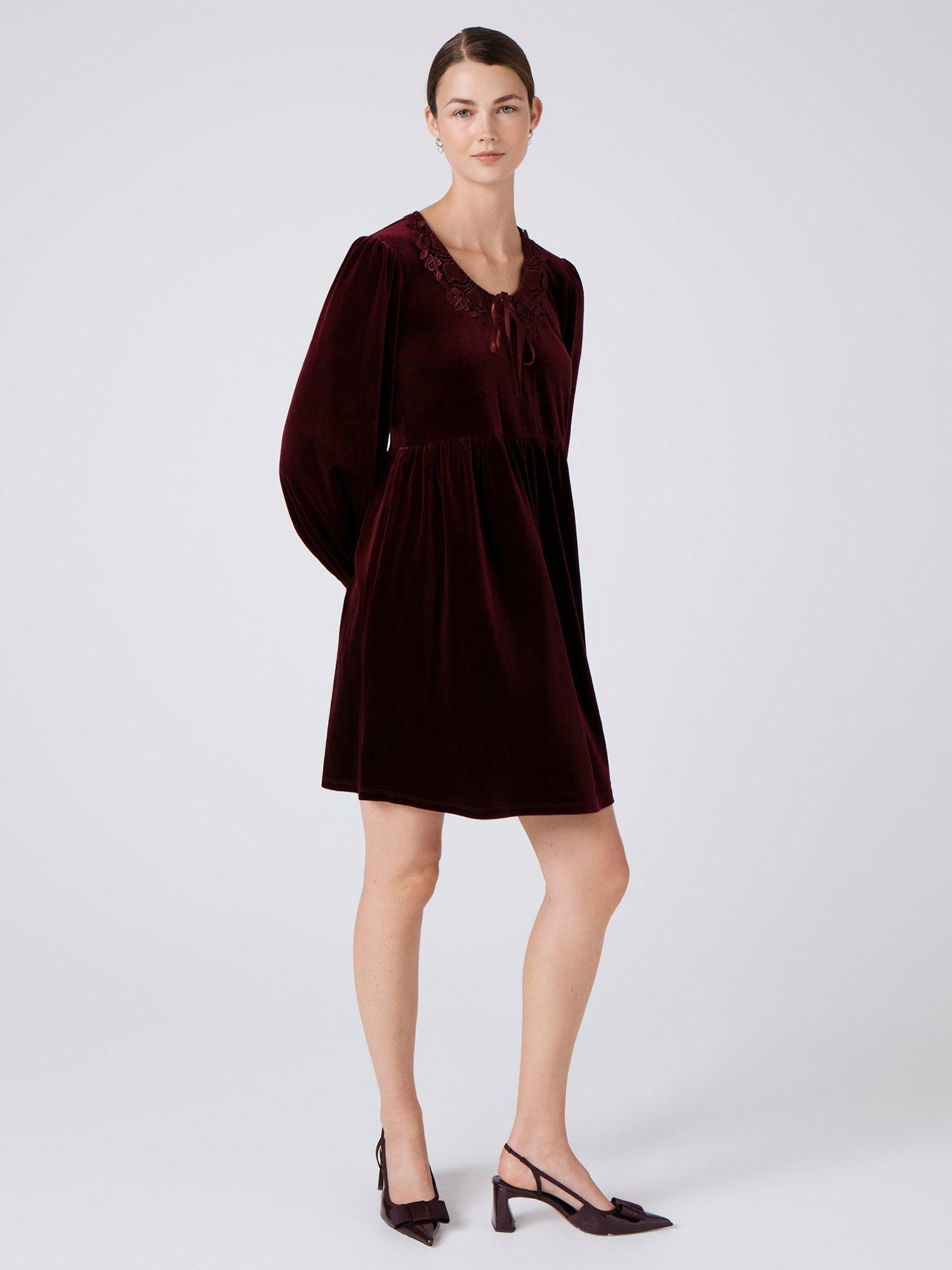 Product image 4 of 4, which shows Ghost Harper Knee Length Smock Dress, Burgundy, XS