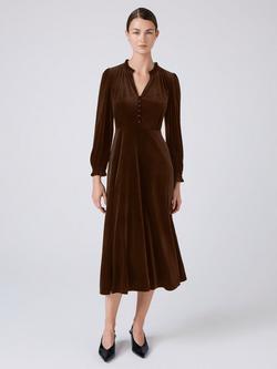 Ghost Ivy A-Line Flare Buttoned Midi Dress, Chocolate