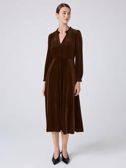 Ghost Ivy A-Line Flare Buttoned Midi Dress - view 2, Chocolate