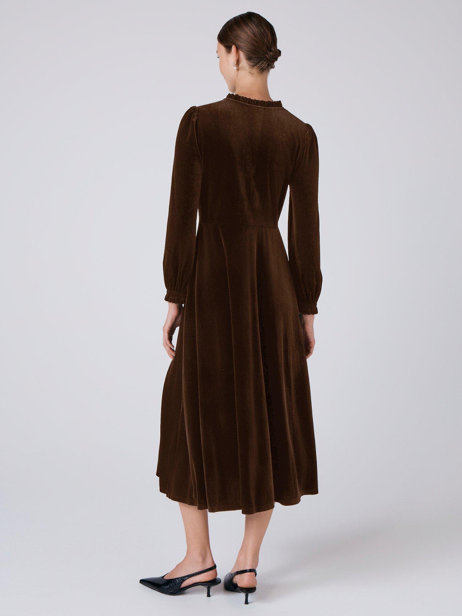 Product image 4 of 4, which shows Ghost Ivy A-Line Flare Buttoned Midi Dress, Chocolate, XS