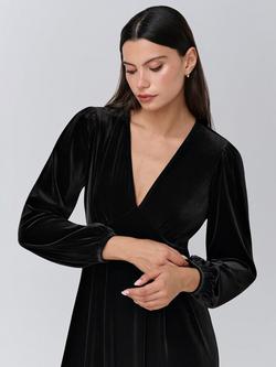 Ghost Kimberley Velvet V-Neck Midi Dress, Black - view 2, Black