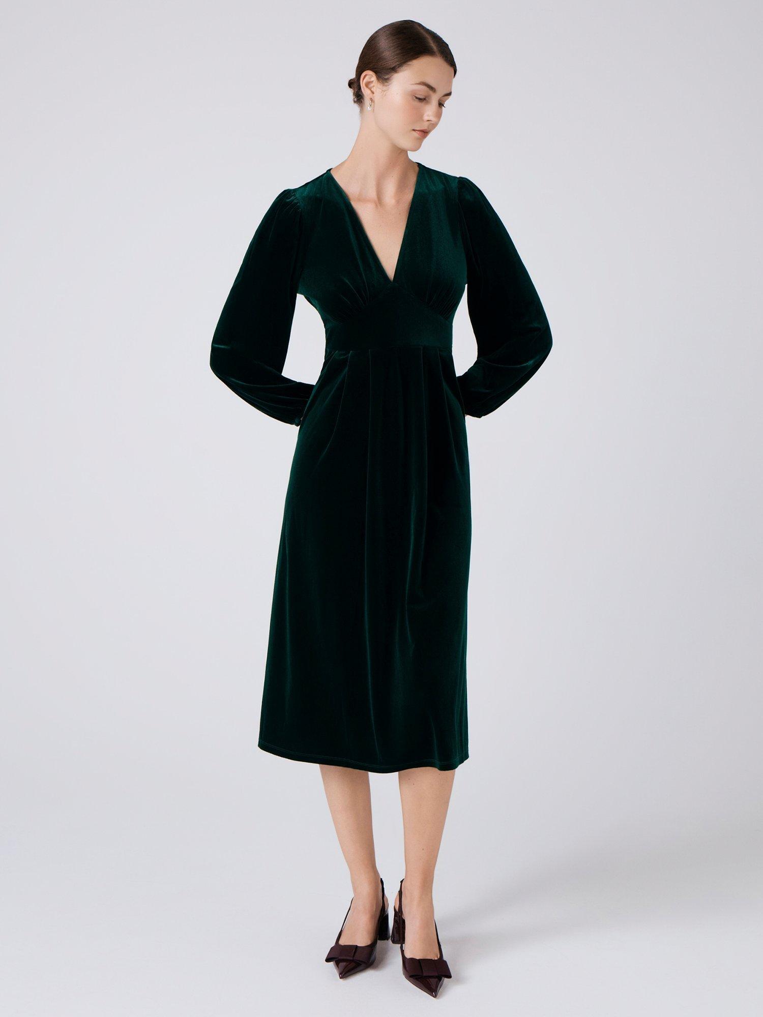 Product image 3 of 4, which shows Ghost Kimberley Velvet V-Neck Midi Dress, Green, XS