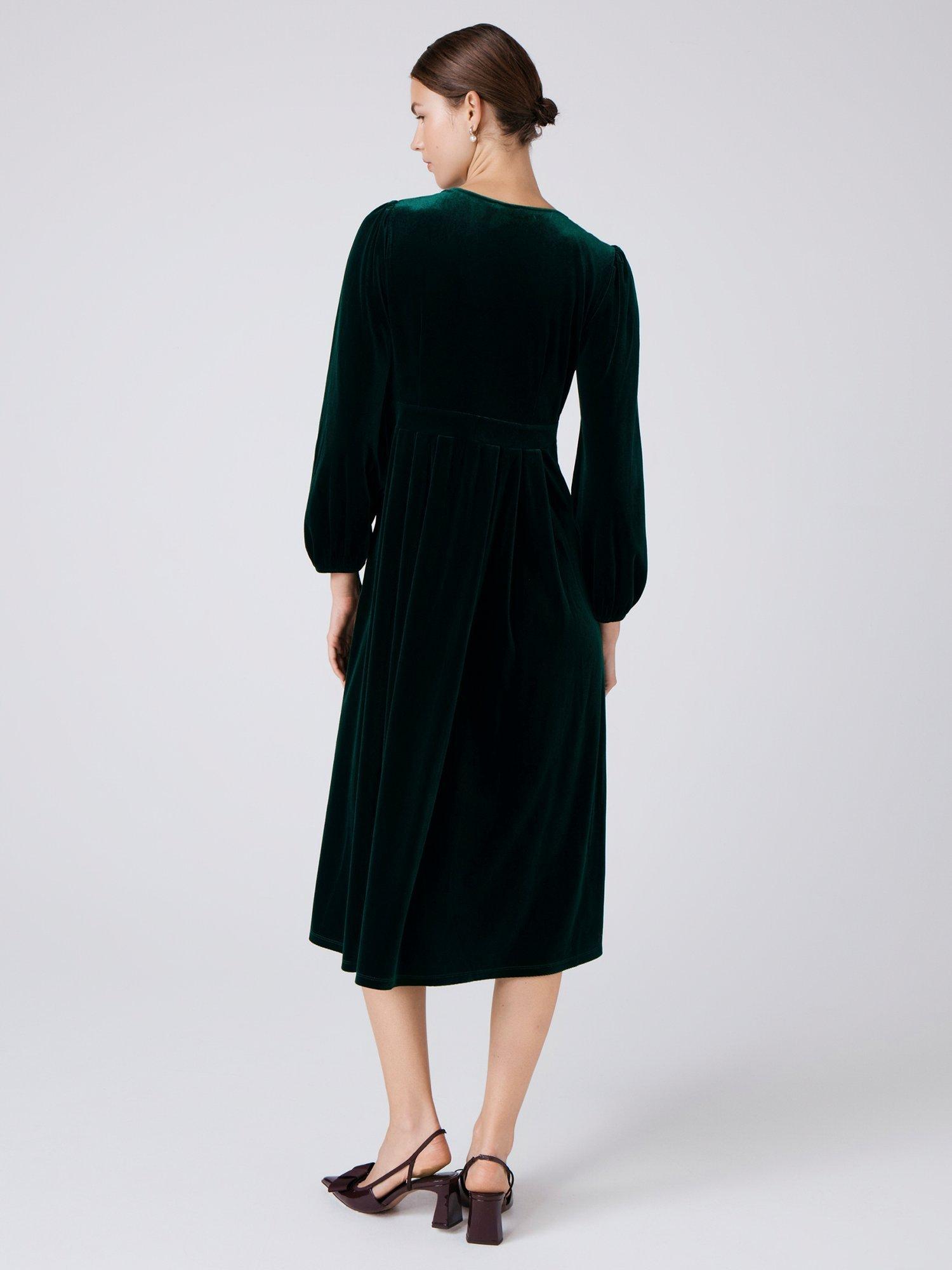 Product image 4 of 4, which shows Ghost Kimberley Velvet V-Neck Midi Dress, Green, XS