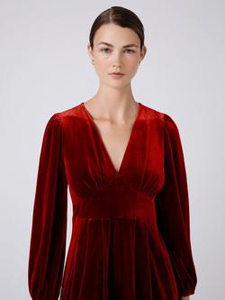 Ghost Kimberley Velvet V-Neck Midi Dress - view 2, Red