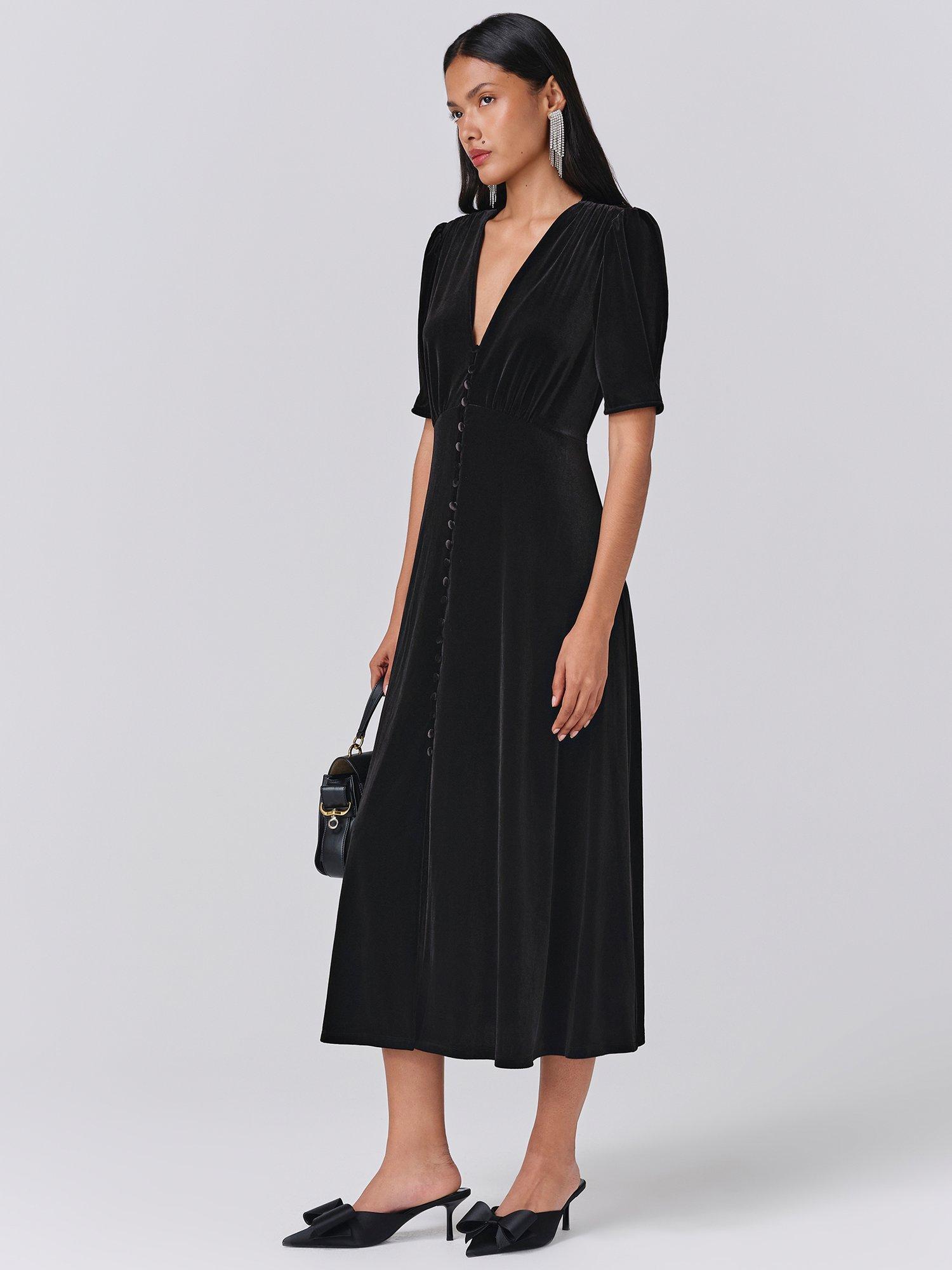 Product image 2 of 5, which shows Ghost Madison Short Sleeve V-Neck Dress, Black, XS