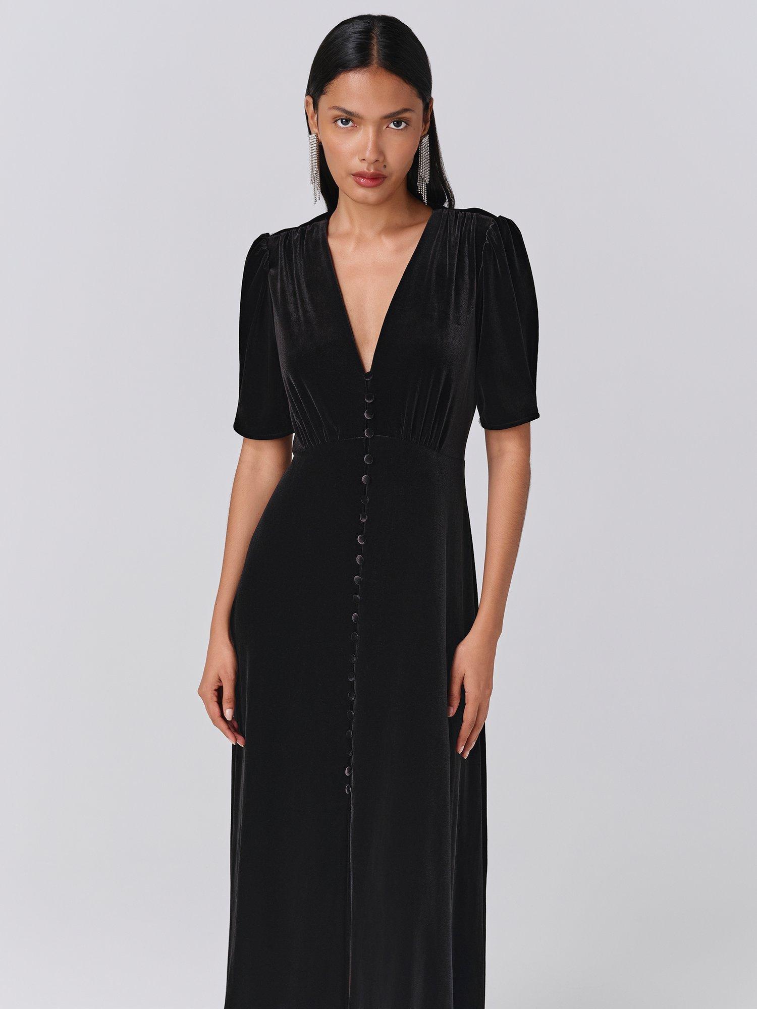 Product image 3 of 5, which shows Ghost Madison Short Sleeve V-Neck Dress, Black, XS
