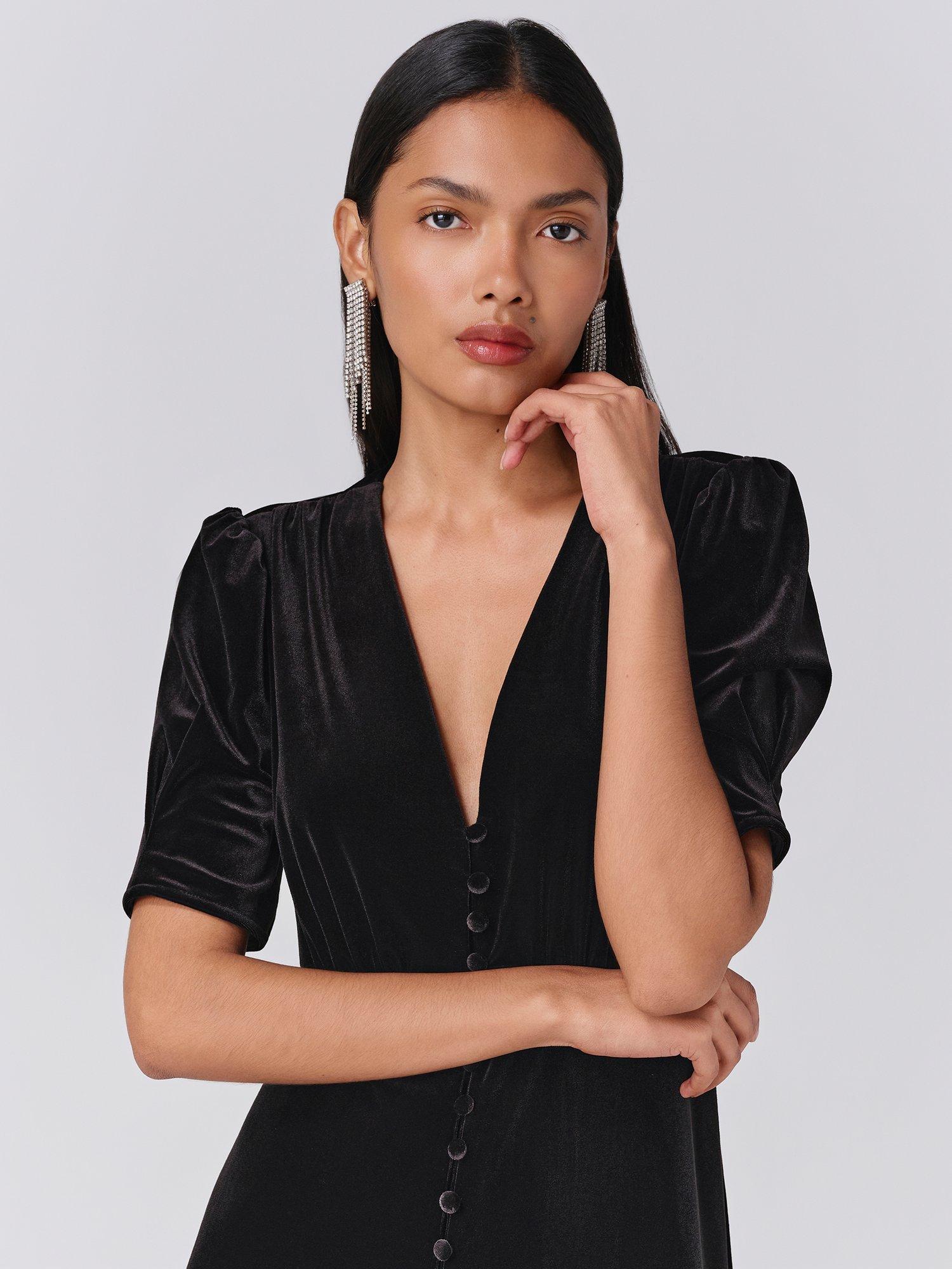 Product image 4 of 5, which shows Ghost Madison Short Sleeve V-Neck Dress, Black, XS