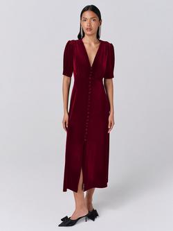 Ghost Madison Short Sleeve V-Neck Dress, Burgundy