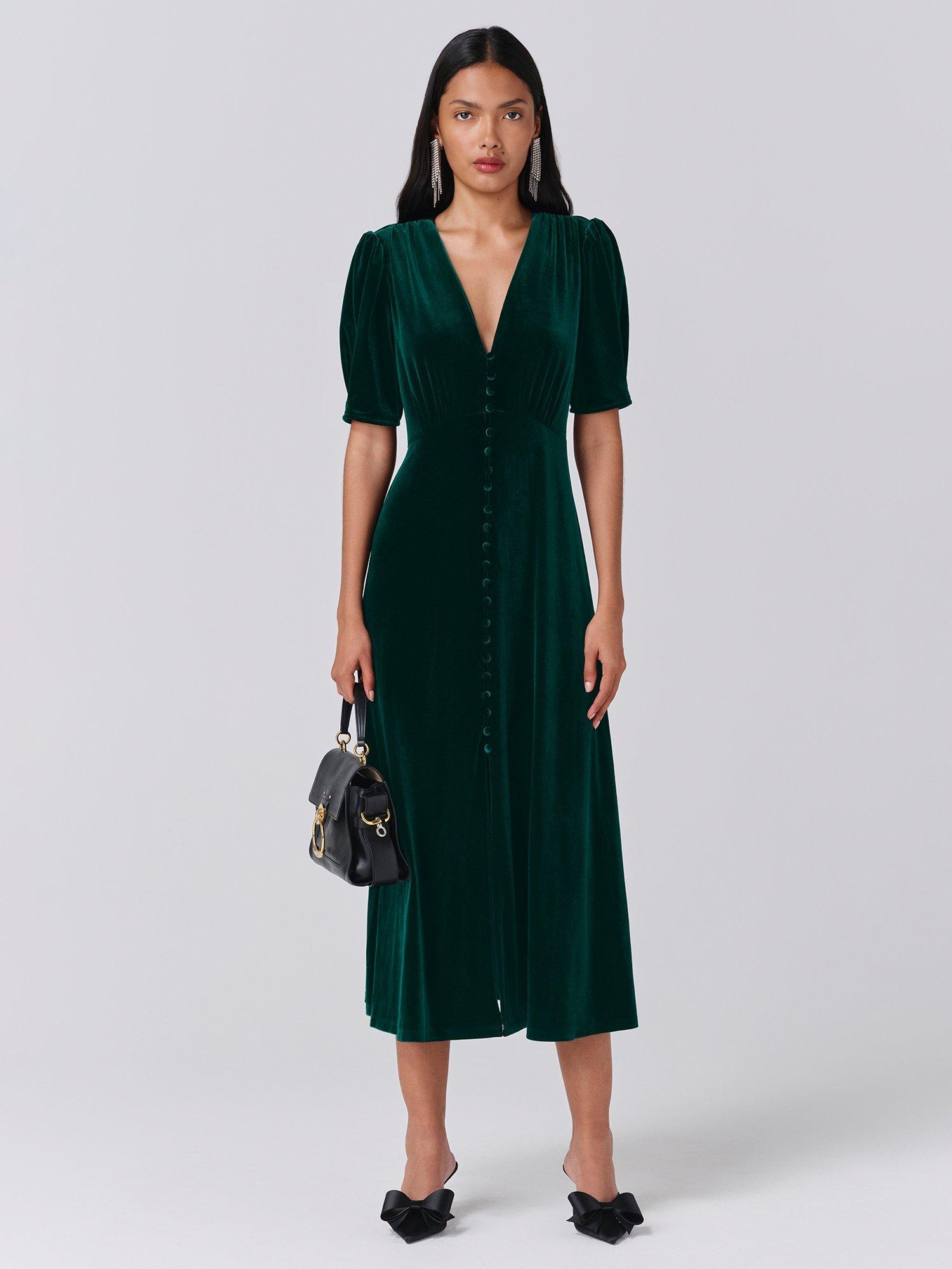 Product image 1 of 4, which shows Ghost Madison Short Sleeve V-Neck Dress, Green, S