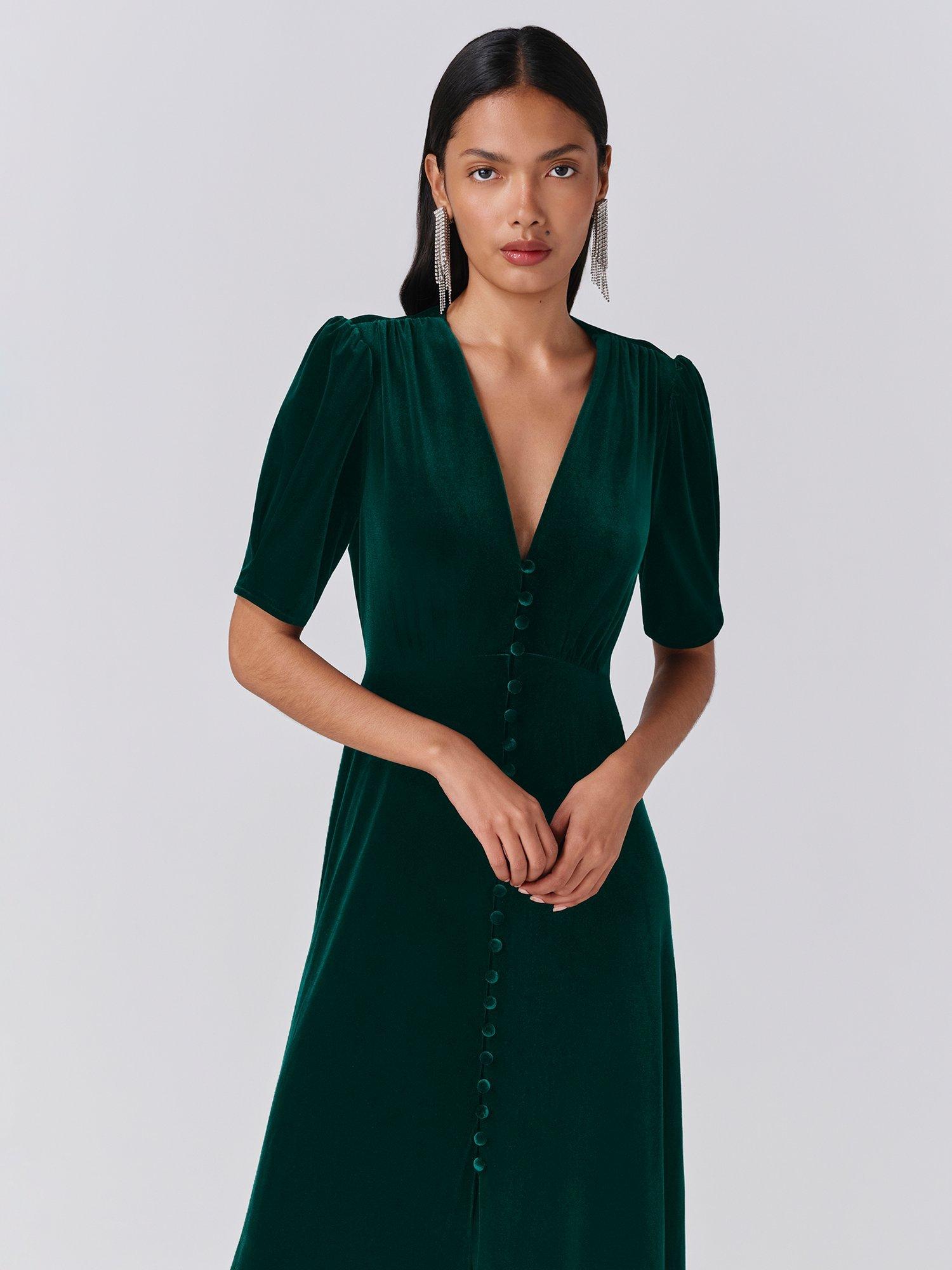 Product image 2 of 4, which shows Ghost Madison Short Sleeve V-Neck Dress, Green, S