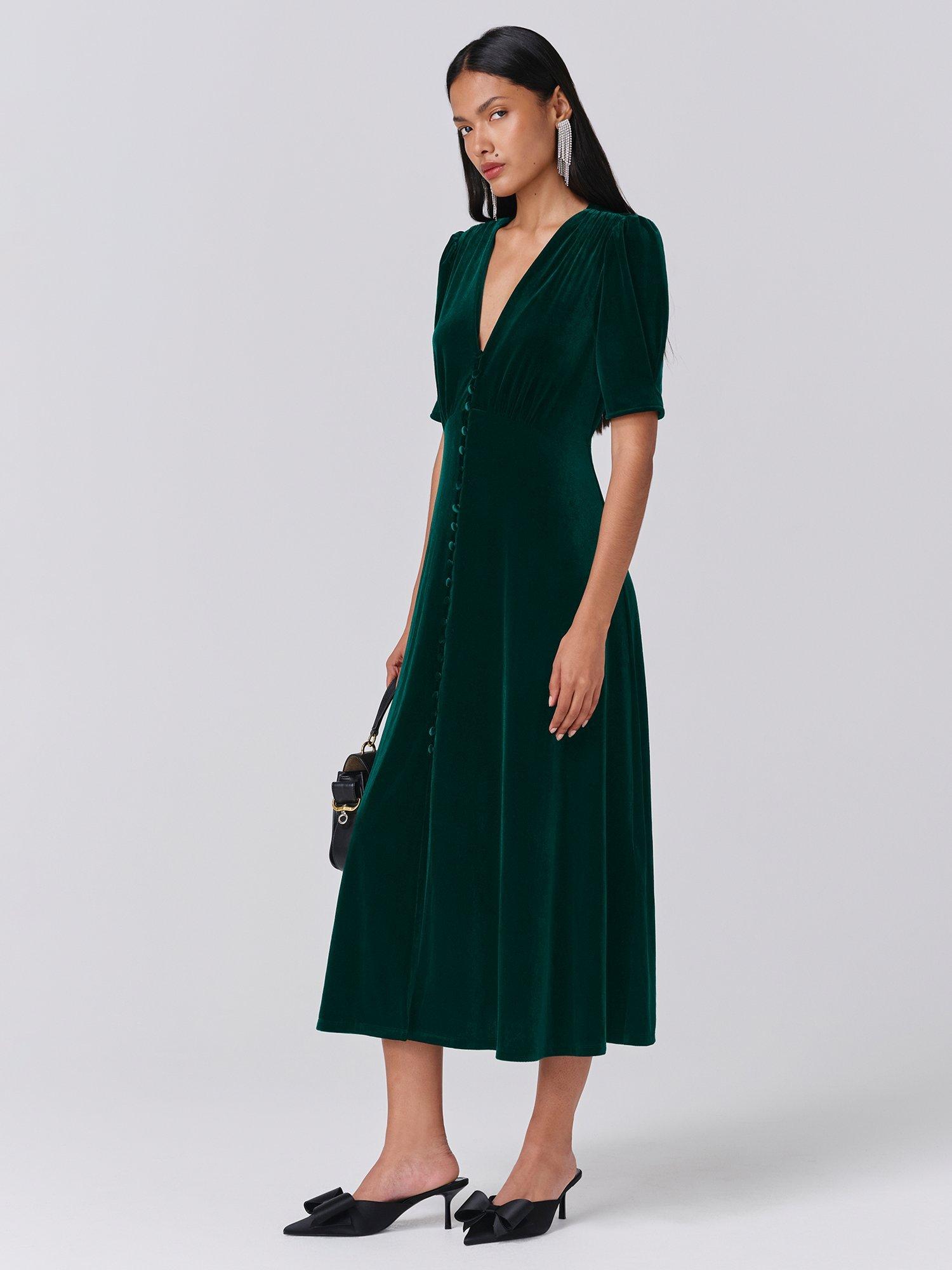 Product image 3 of 4, which shows Ghost Madison Short Sleeve V-Neck Dress, Green, S