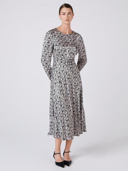 Ghost Sophia Floral Midi Dress, Black/White, Black/White