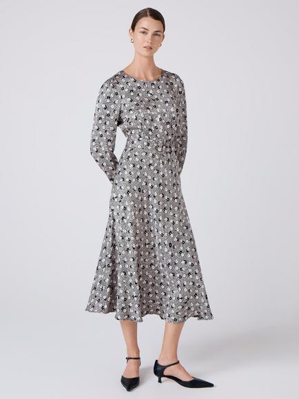 Ghost Sophia Floral Midi Dress, Black/White - view 2, Black/White