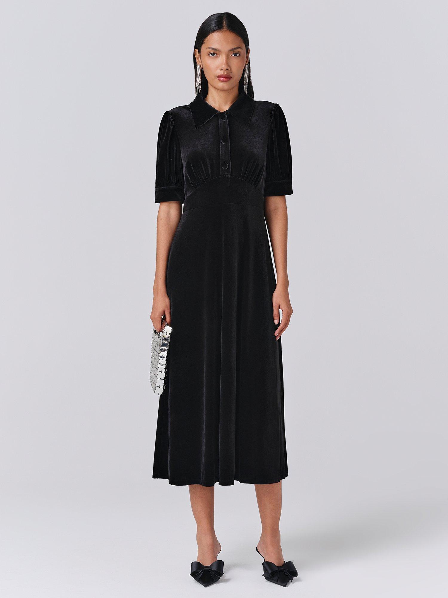 Product image 1 of 5, which shows Ghost Wilma Midi Tea Dress, Black, XS