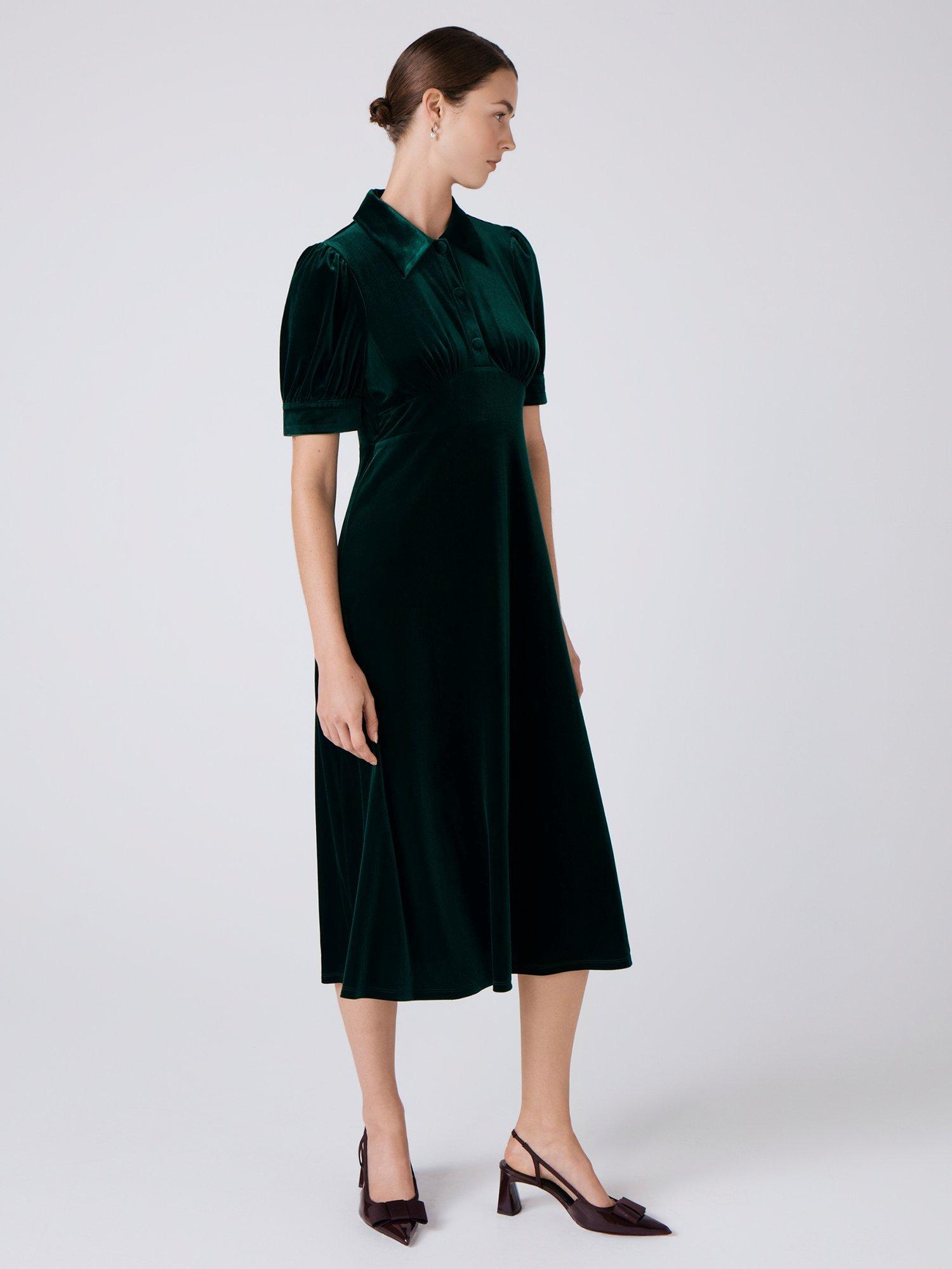Product image 2 of 5, which shows Ghost Wilma Midi Tea Dress, Green, XS