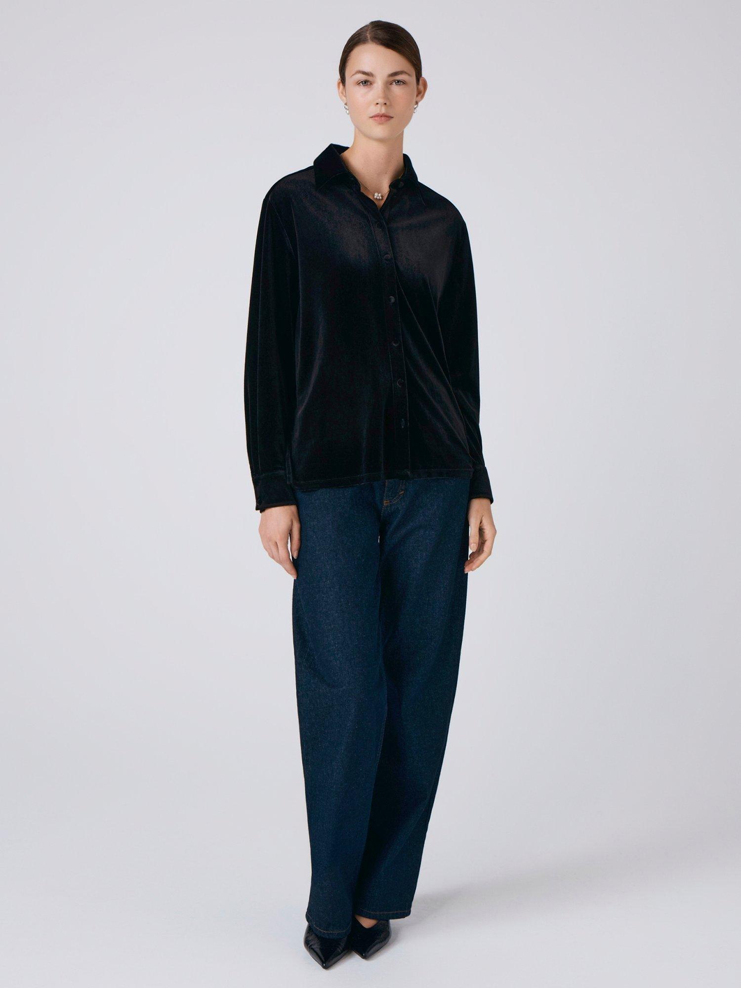 Product image 2 of 3, which shows Ghost Ellie Velvet Shirt, Black, XS