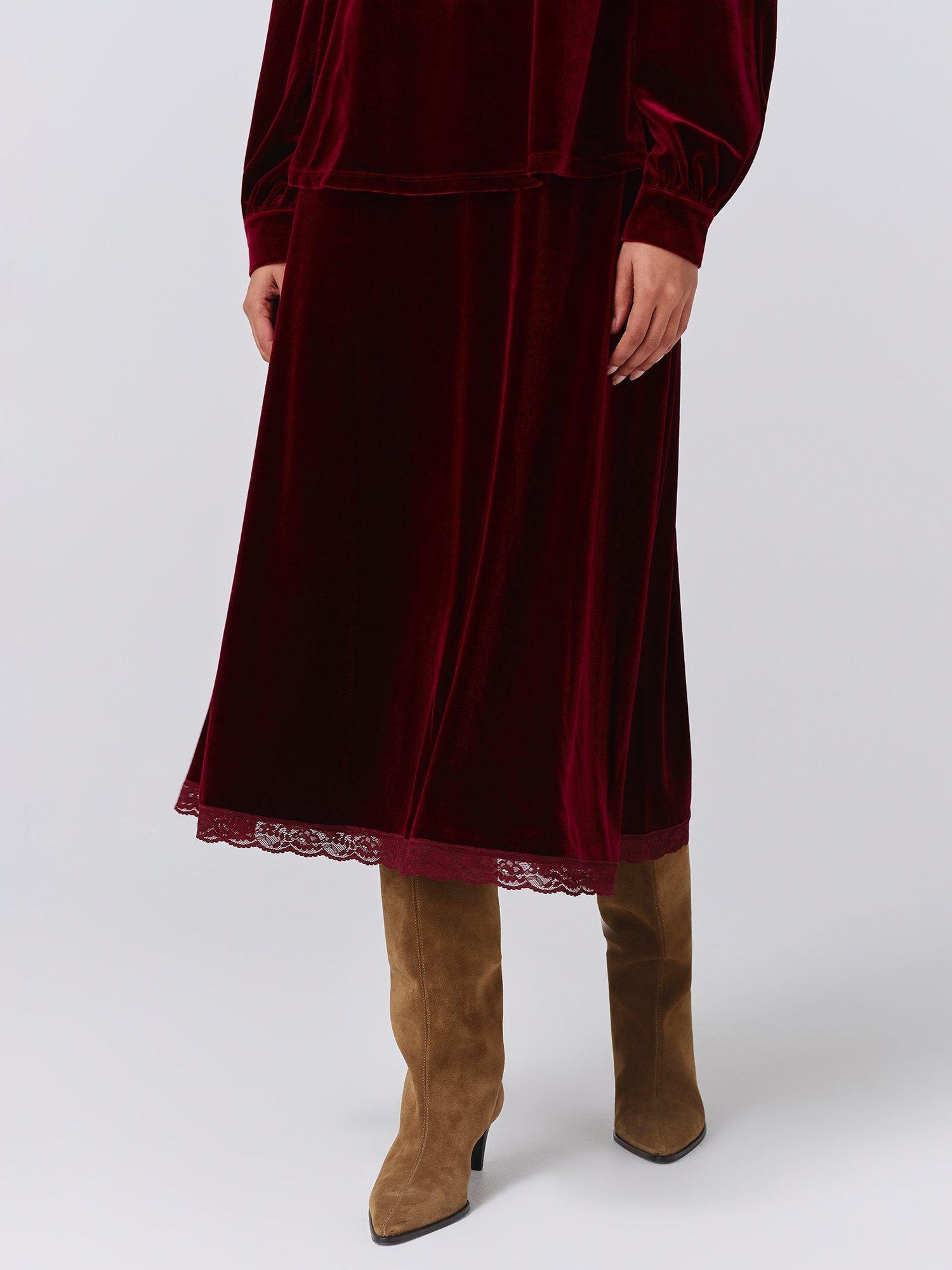 Product image 1 of 2, which shows Ghost Lunette A-Line Midi Skirt, Burgundy, XS