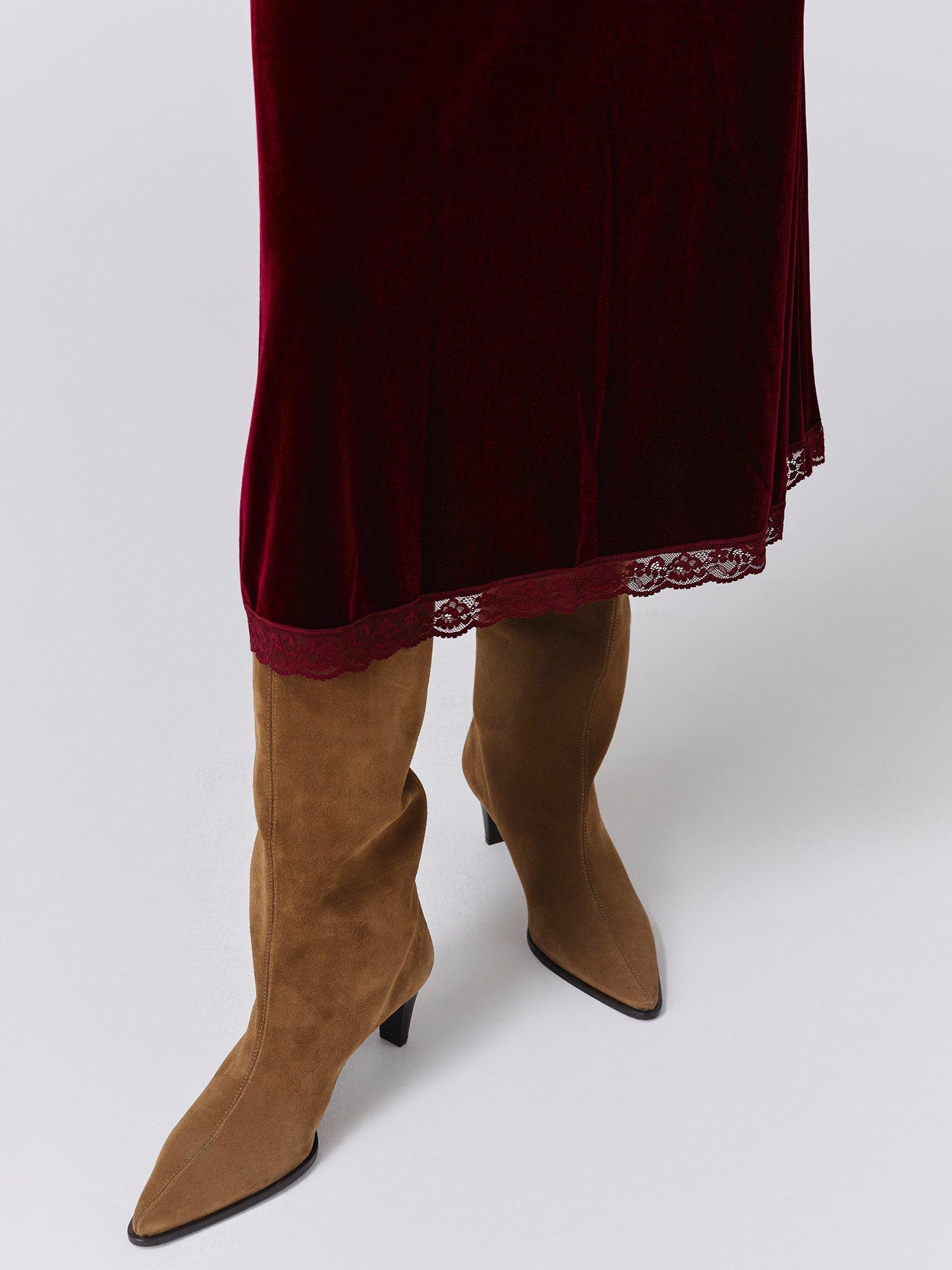 Product image 2 of 2, which shows Ghost Lunette A-Line Midi Skirt, Burgundy, XS
