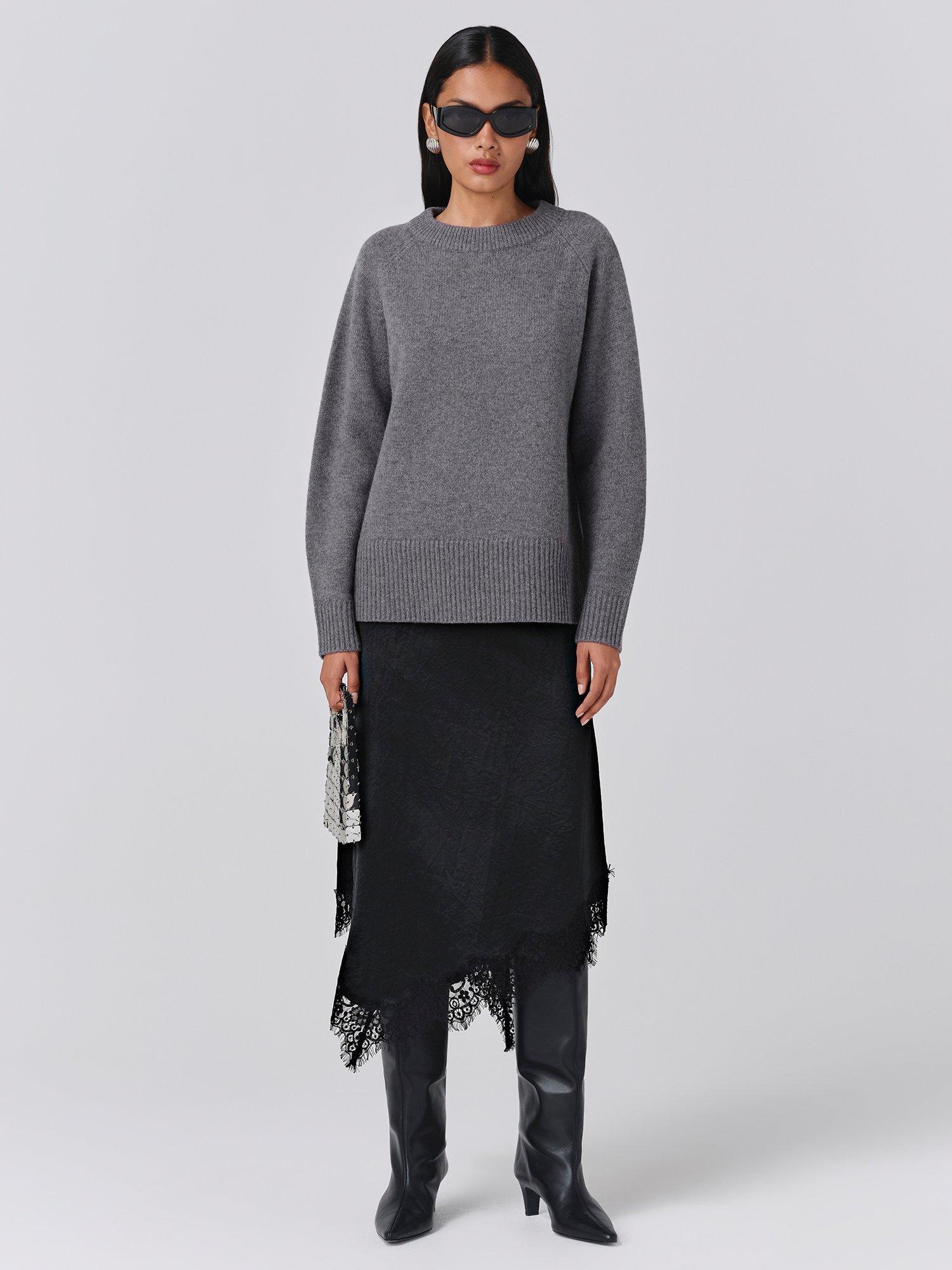 Product image 2 of 5, which shows Ghost Arleen Wool Blend Crew Neck Jumper, Grey, XS