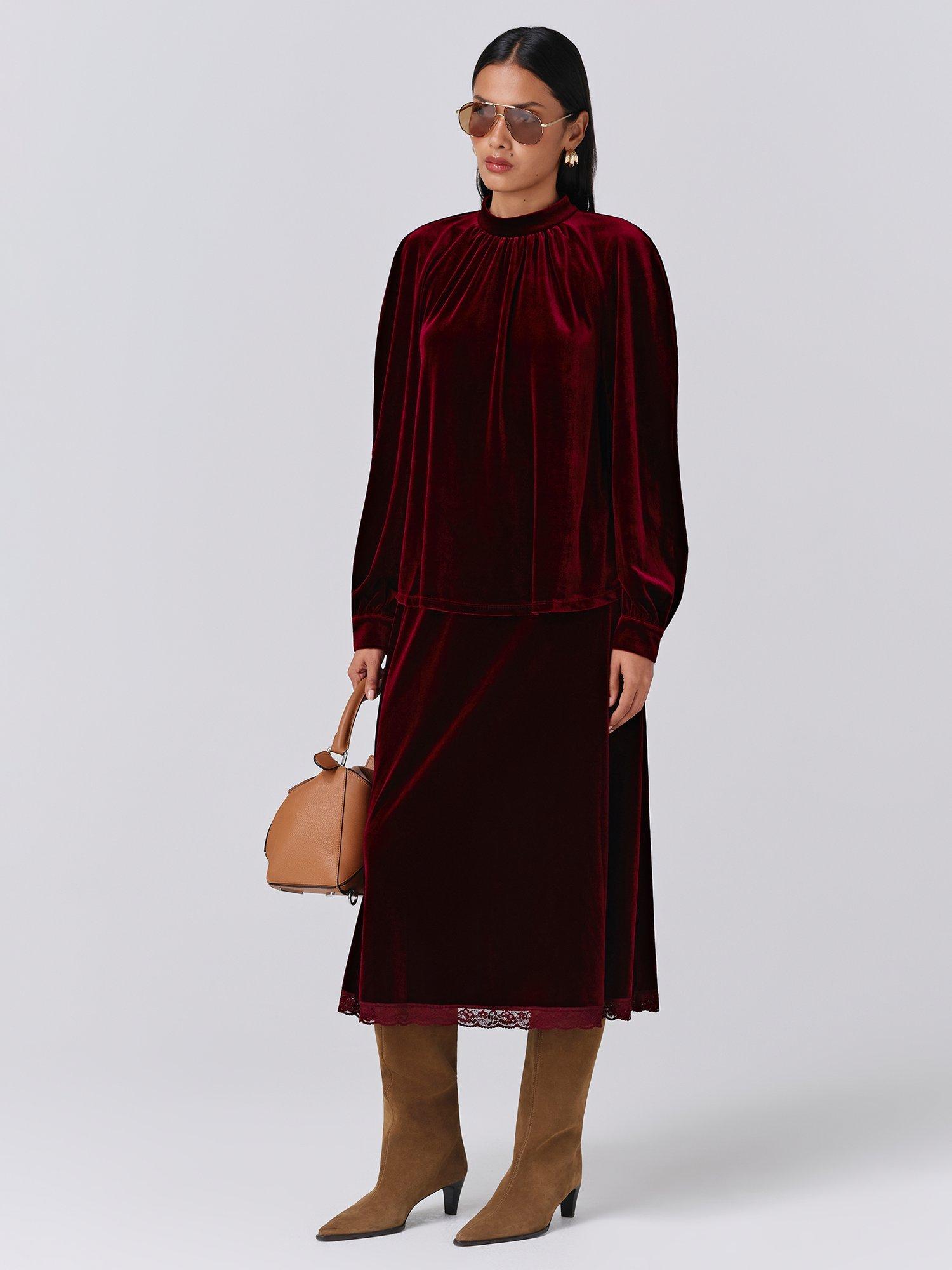 Product image 5 of 6, which shows Ghost Athena Buttoned Blouse , Burgundy, XS