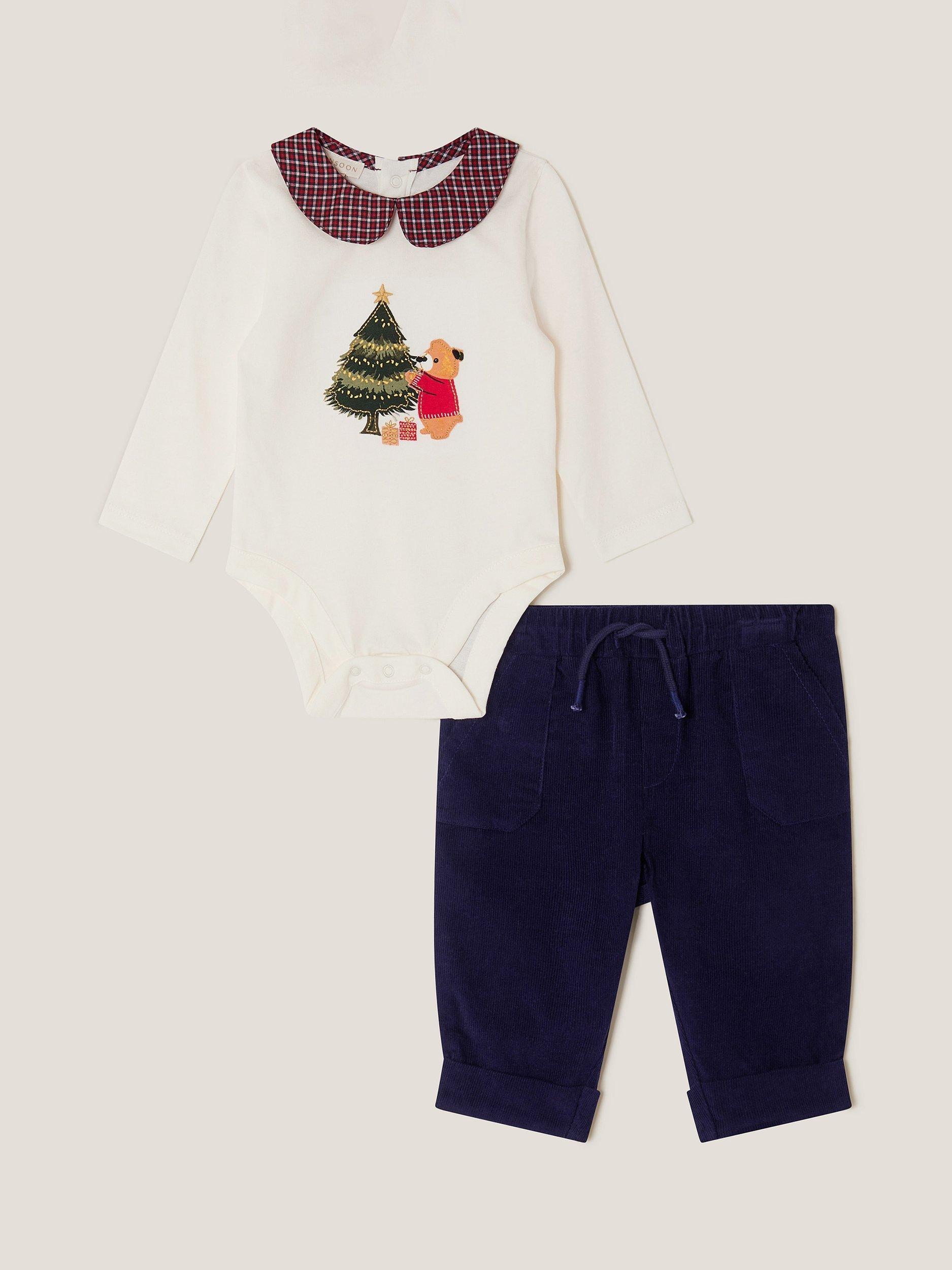 Product image 1 of 3, which shows Monsoon Baby Cotton Bodysuit Set, Navy, 0-3 months