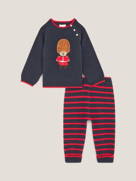 Monsoon Baby Cotton Guardsman Bear Jumper and Jogger Set, Navy, Navy