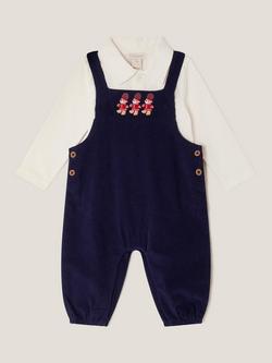 Monsoon Baby Cotton Guardsman Bear Dungaree Set, Navy, Navy