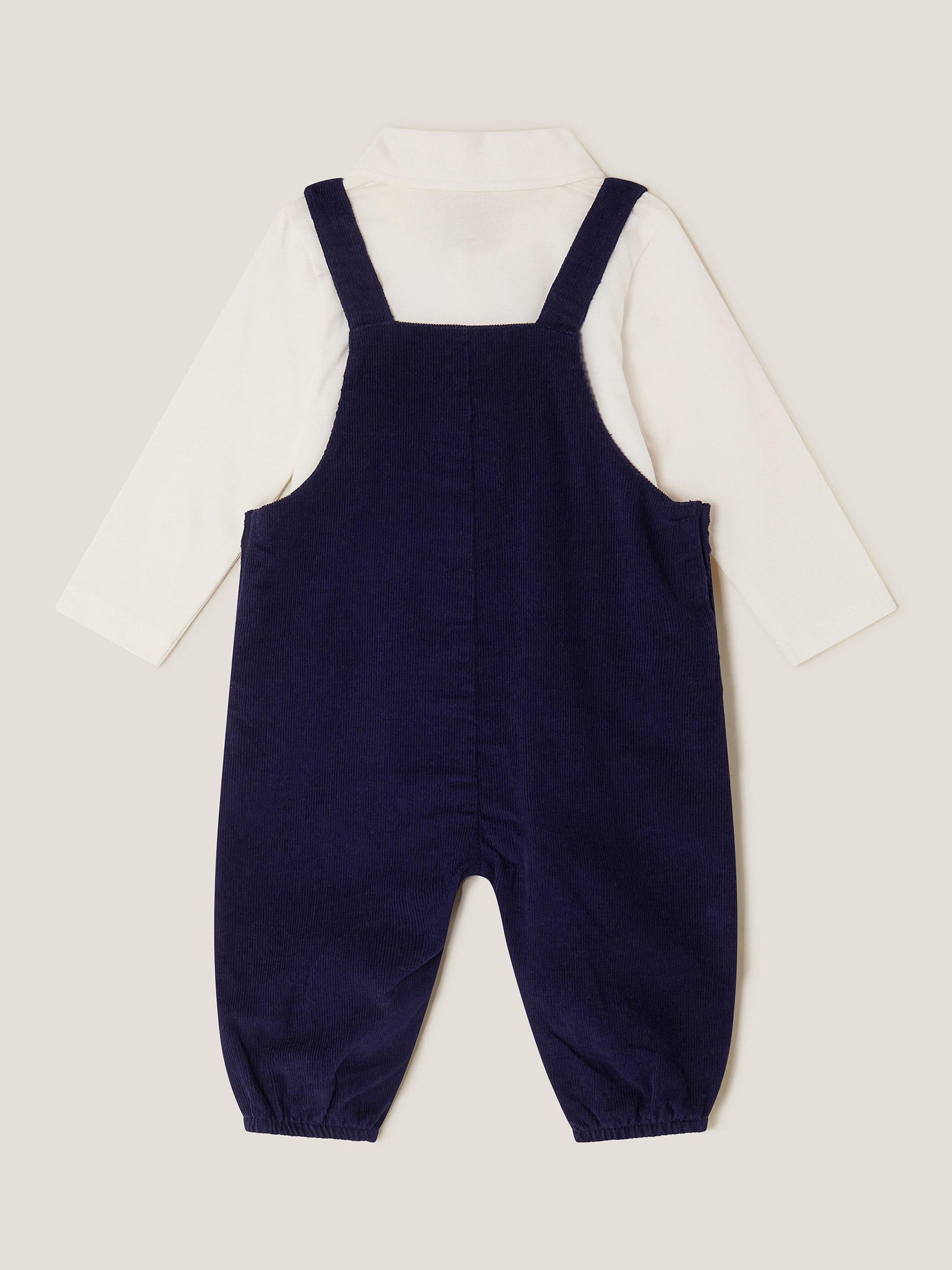 Product image 2 of 3, which shows Monsoon Baby Cotton Guardsman Bear Dungaree Set , Navy, 0-3 months