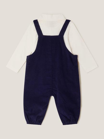 Monsoon Baby Cotton Guardsman Bear Dungaree Set, Navy - view 2, Navy