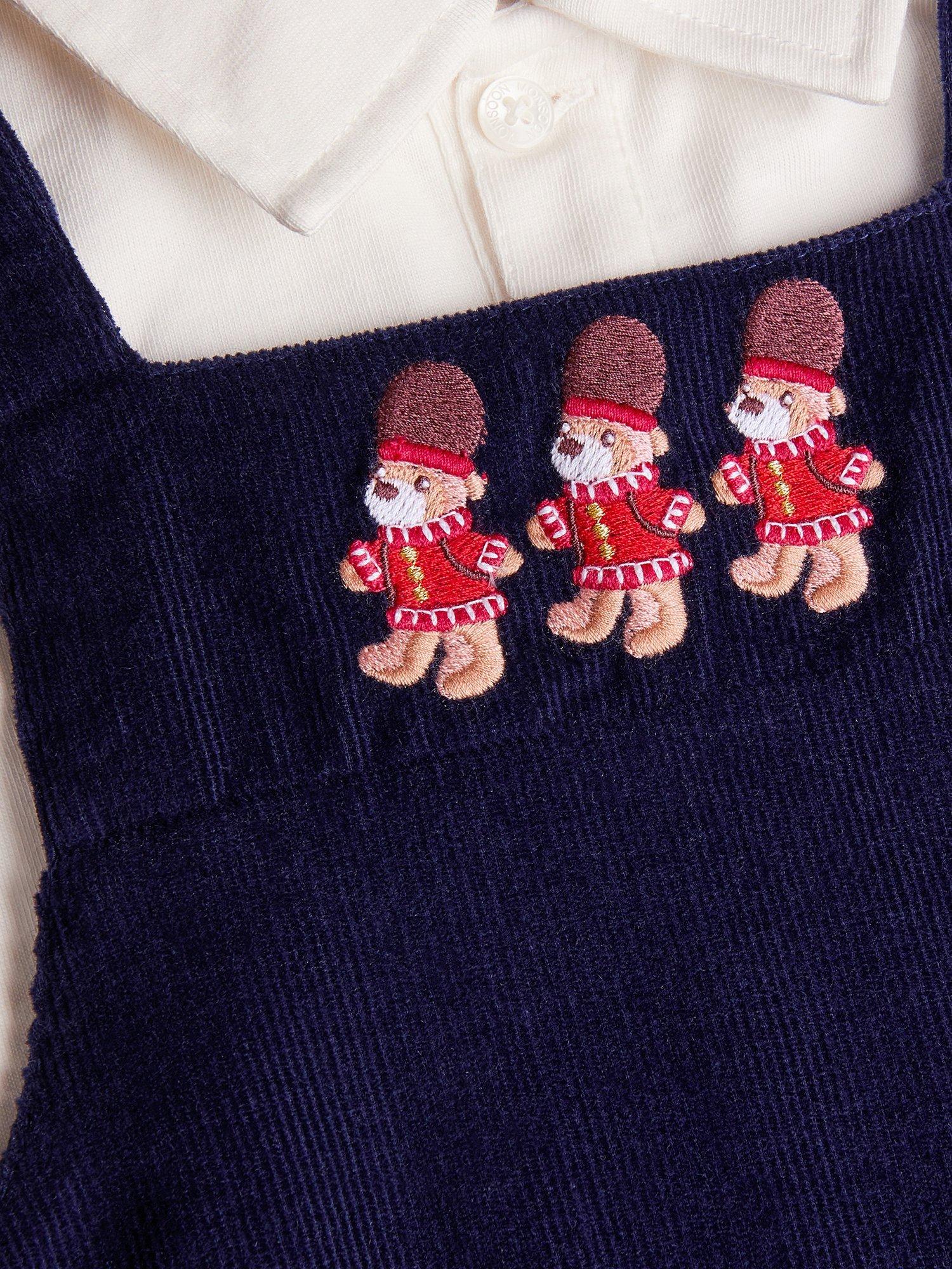 Product image 3 of 3, which shows Monsoon Baby Cotton Guardsman Bear Dungaree Set , Navy, 0-3 months
