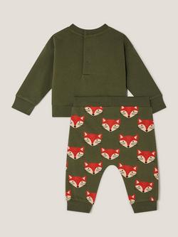 Monsoon Baby Cotton Fox Print Jumper and Leggings Set, Green - view 2, Green