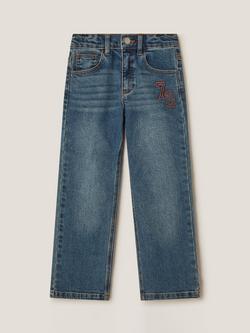 Monsoon Kids' Denim Logo Straight Jeans, Mid Blue, Mid Blue