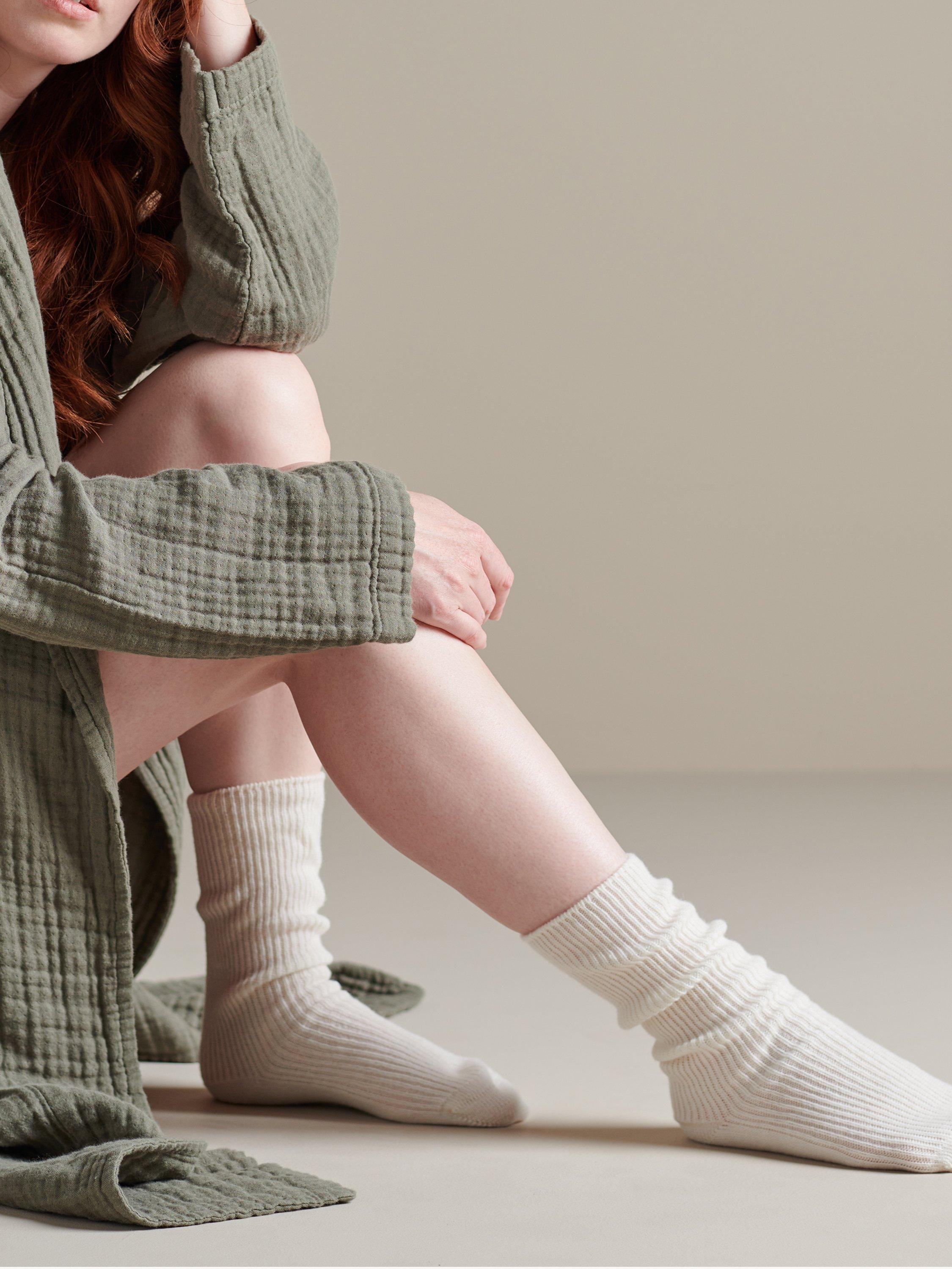 Product image 2 of 4, which shows Bedfolk Cashmere Sleep Socks, Snow