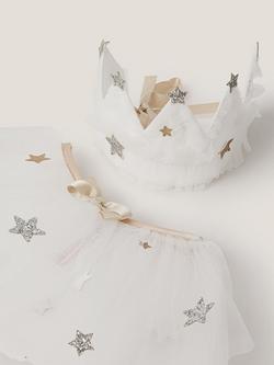 Monsoon Kids' Tulle Glitter Crown and Cape Set, White - view 2, White