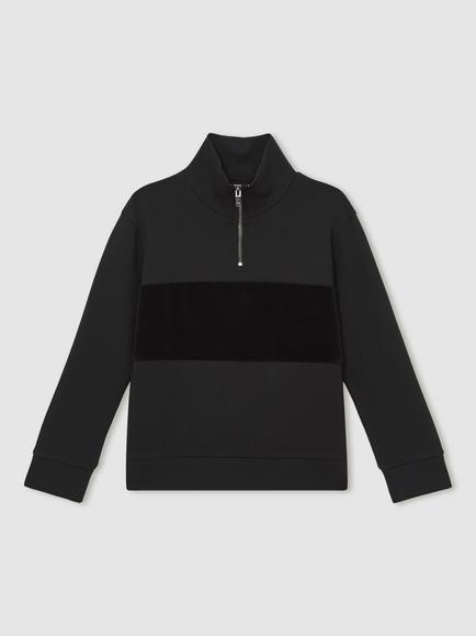 Reiss Kids' Selin Half Zip Stripe Jumper, Black, Black