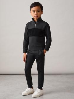 Reiss Kids' Selin Half Zip Stripe Jumper, Black - view 2, Black