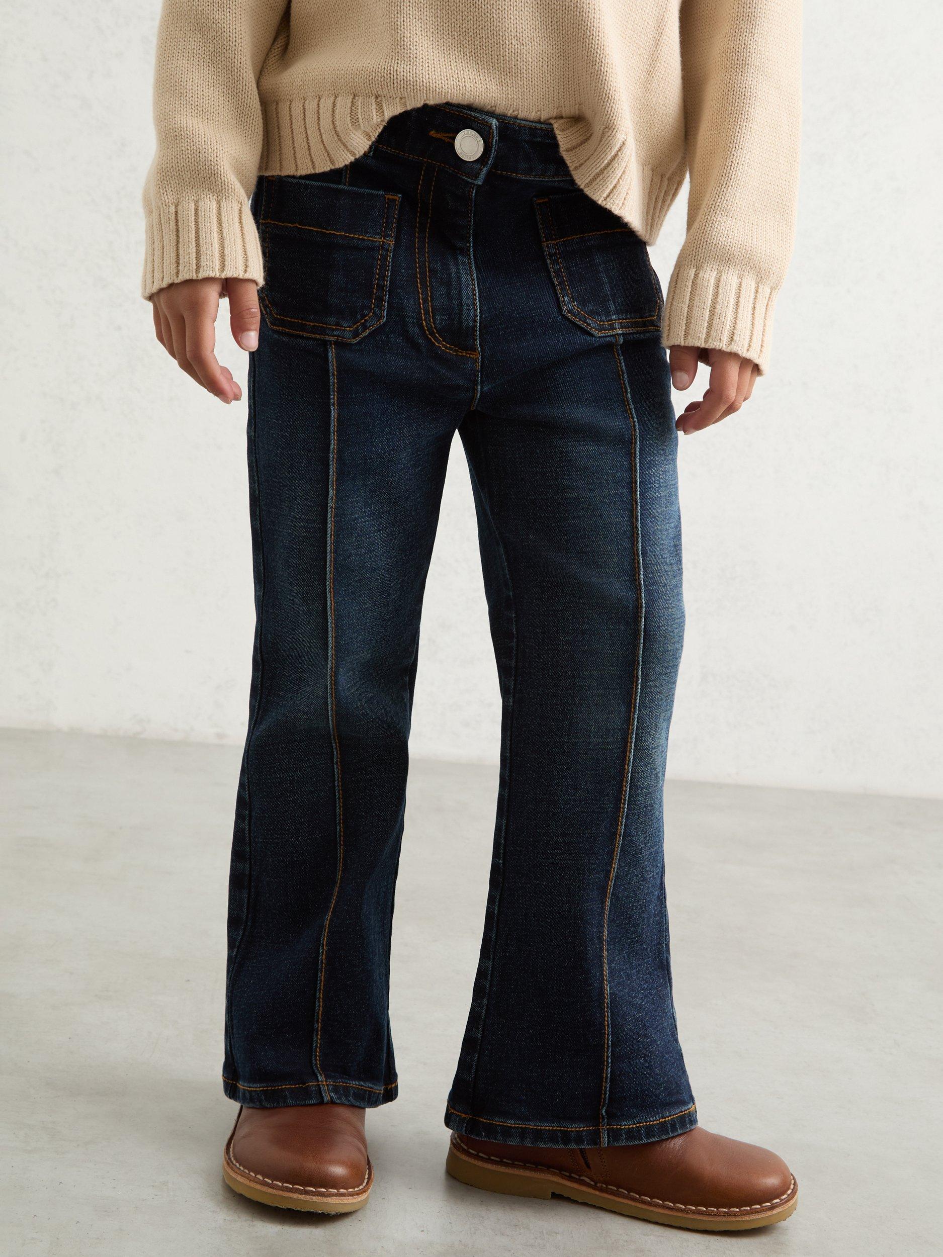 Product image 1 of 4, which shows Reiss Kids' Sakura Pintuck Flared Jeans, Blue, 3-4 years