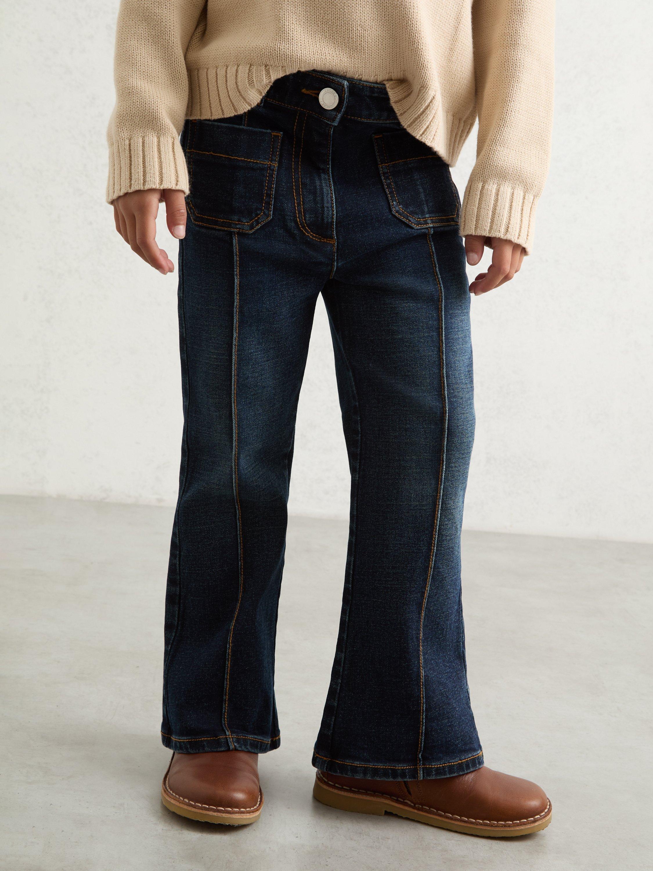 Product image 2 of 4, which shows Reiss Kids' Sakura Pintuck Flared Jeans, Blue, 3-4 years
