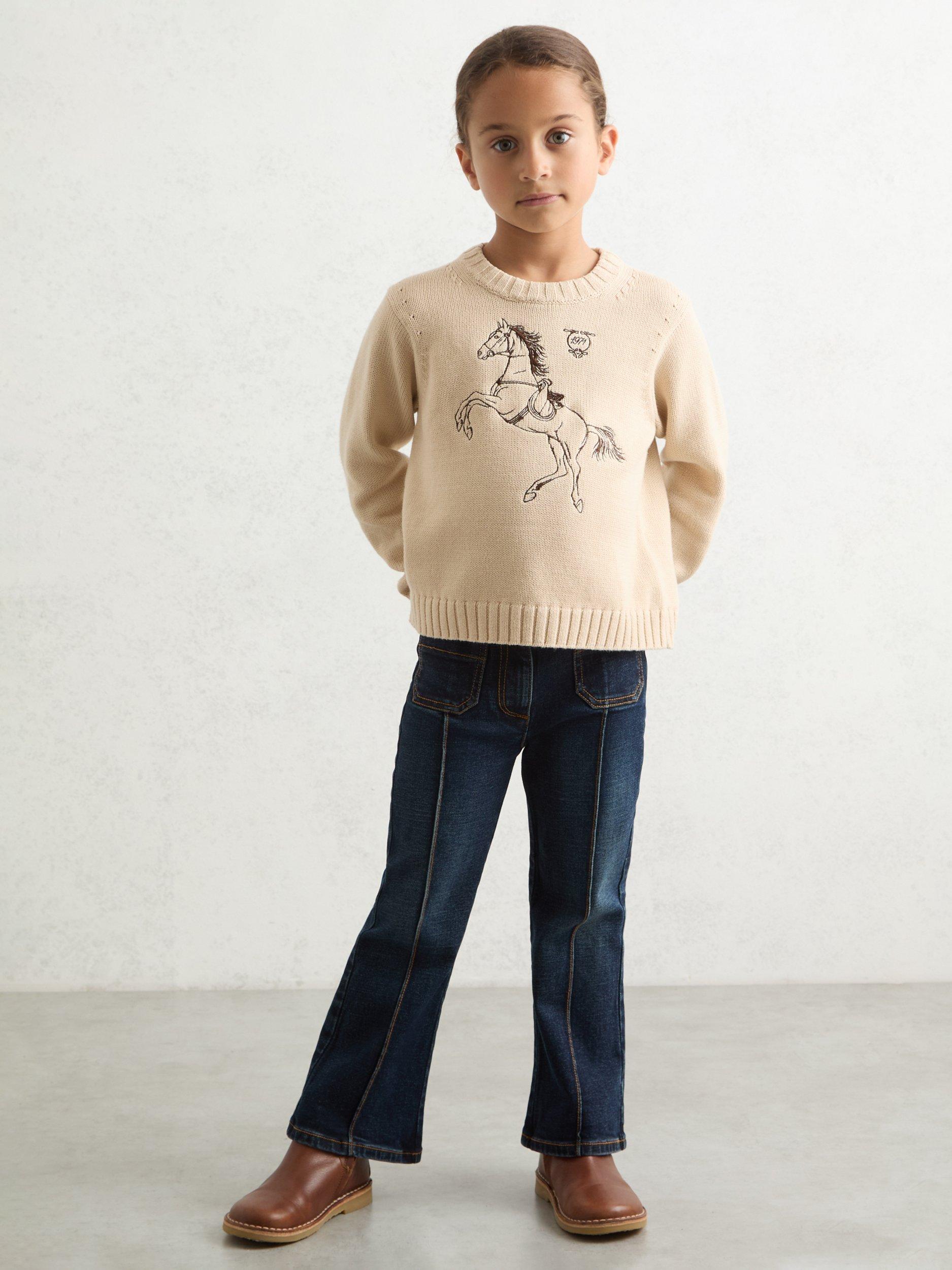 Product image 3 of 4, which shows Reiss Kids' Sakura Pintuck Flared Jeans, Blue, 3-4 years