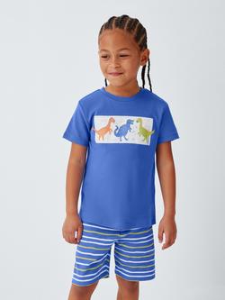 John Lewis Kids' Cotton Dinosaur Print Shortie Pyjamas Set of 2, Blue Multi - view 2, Blue Multi