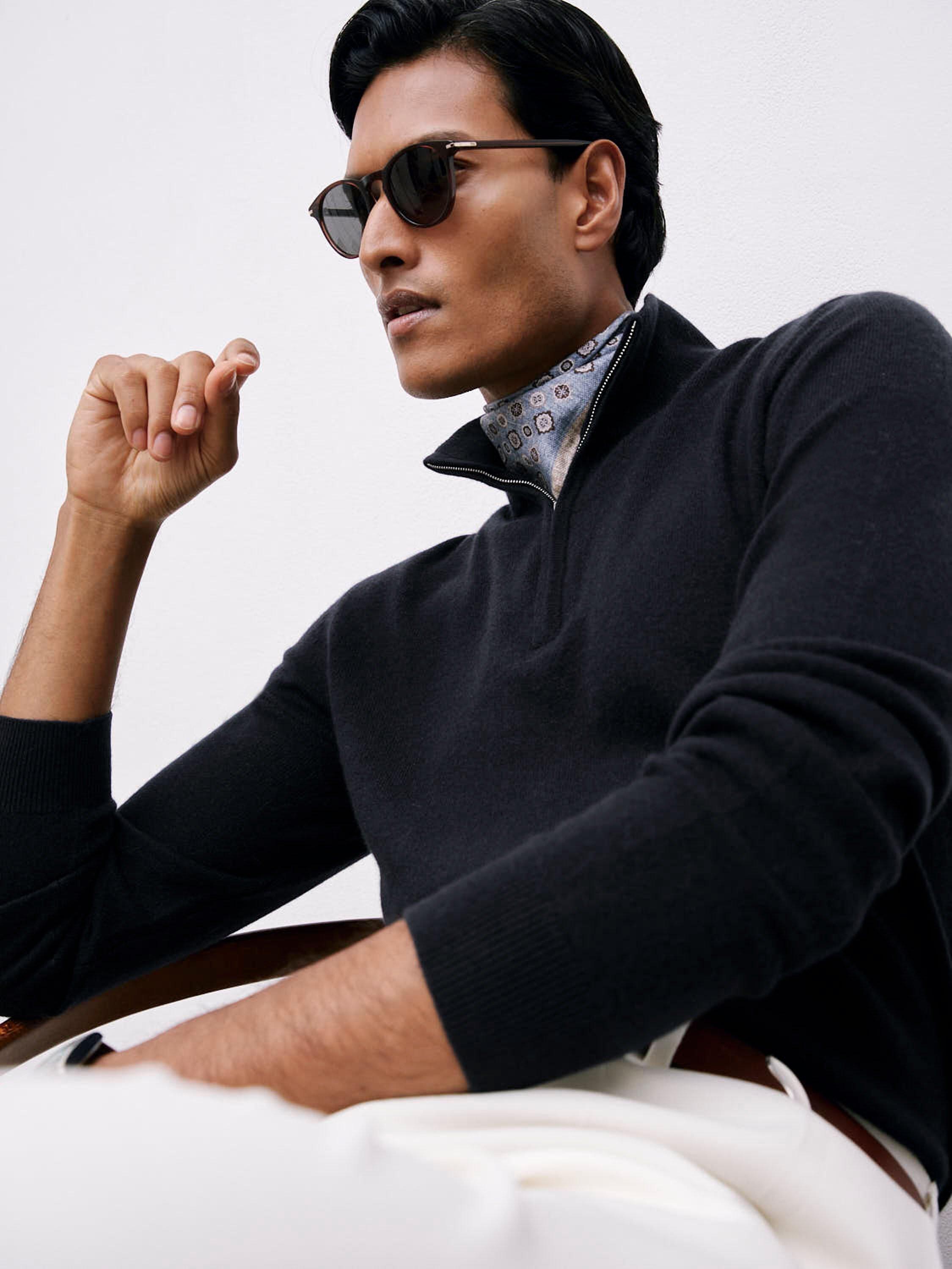 Product image 1 of 5, which shows Reiss Royal Half Zip Cashmere Jumper, Navy, XS