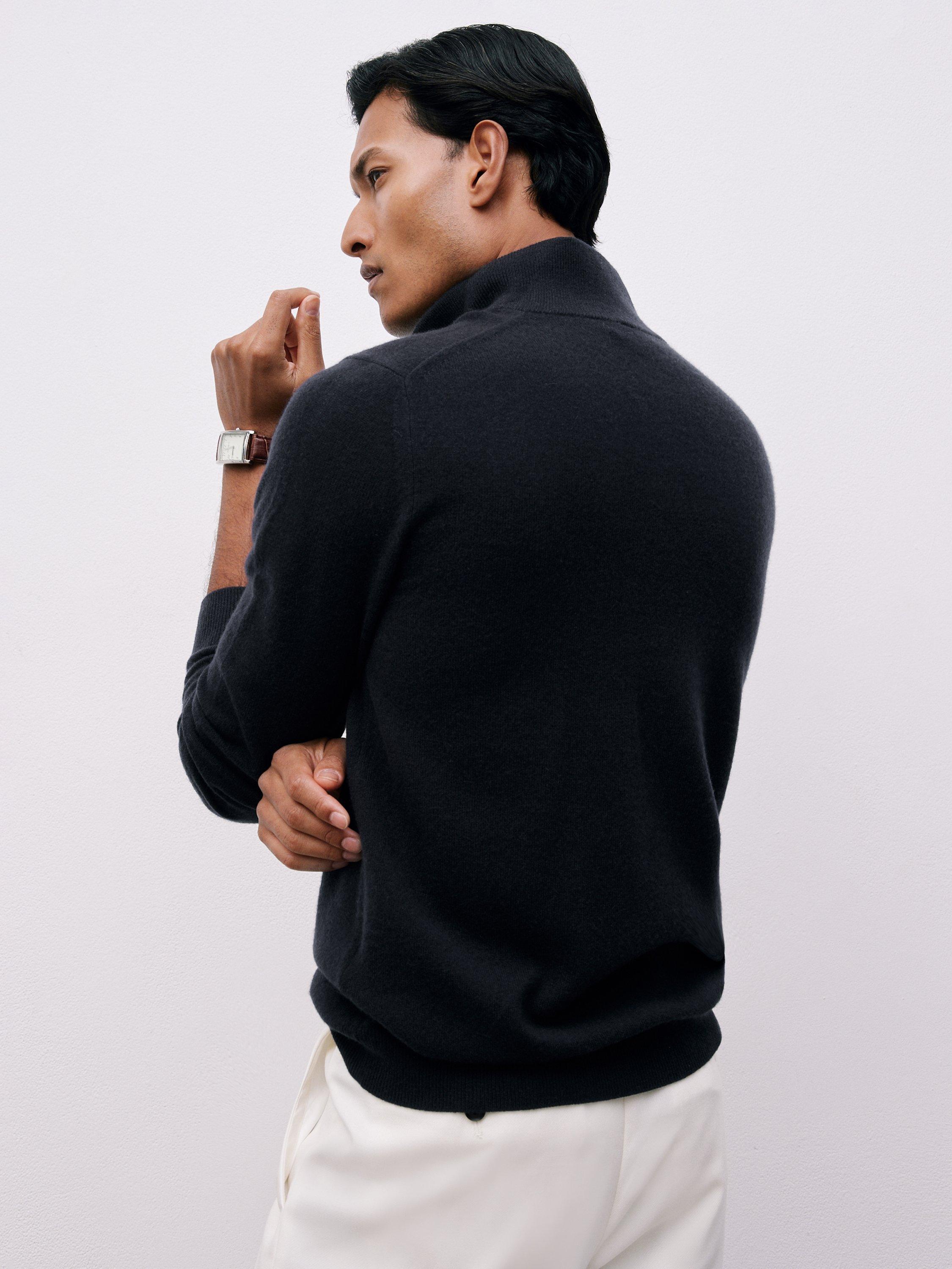 Product image 2 of 5, which shows Reiss Royal Half Zip Cashmere Jumper, Navy, XS