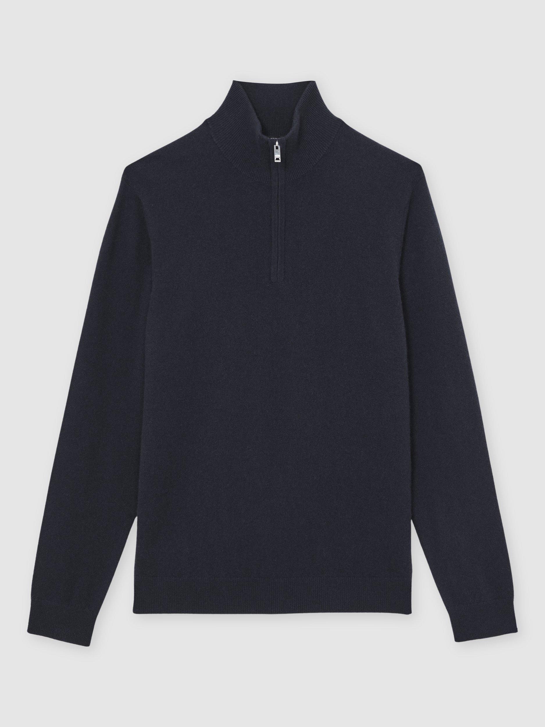 Product image 3 of 5, which shows Reiss Royal Half Zip Cashmere Jumper, Navy, XS